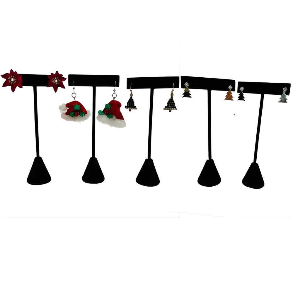 Christmas Tree Earrings Silver Gold Santa Hat Poinsettia Bundle Lot 5 Pairs